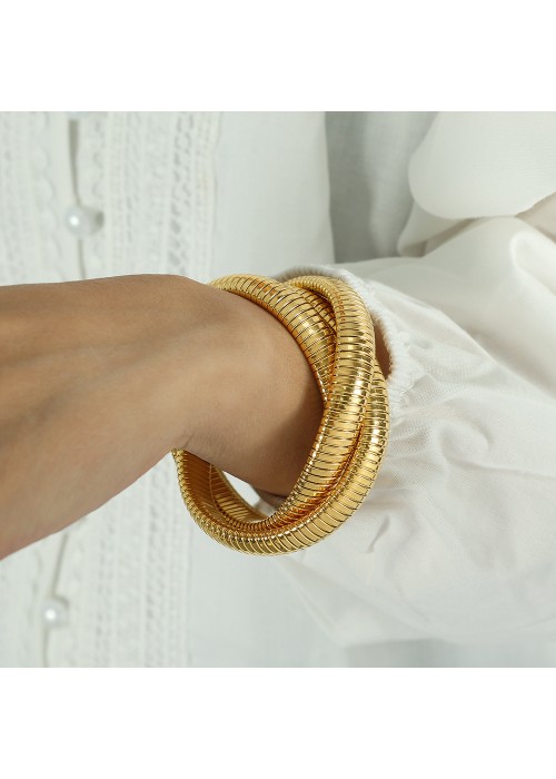 Jewels Galaxy Triple Layer Wrap Around Snake 18k Gold Stretchable Bracelet