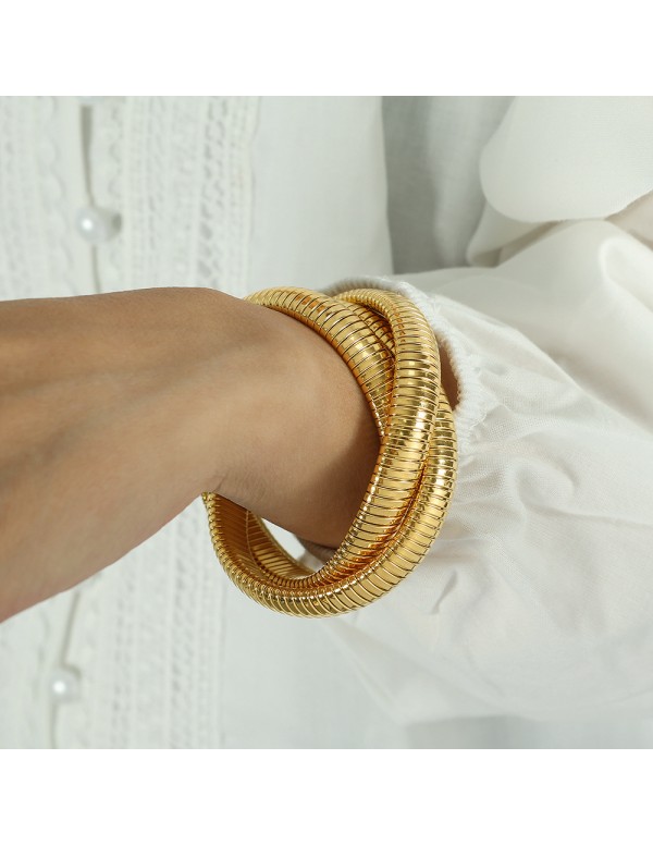 Jewels Galaxy Triple Layer Wrap Around Snake 18k Gold Stretchable Bracelet