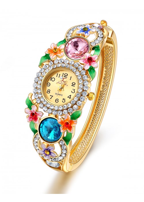 Jewels Galaxy Multicoloured Gold-Plated Brass Handcrafted Bangle-Style Bracelet cum Watch 9024