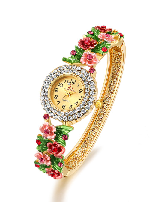 Jewels Galaxy Multicoloured Gold-Plated Studded Handcrafted Bracelet cum Watch 9025