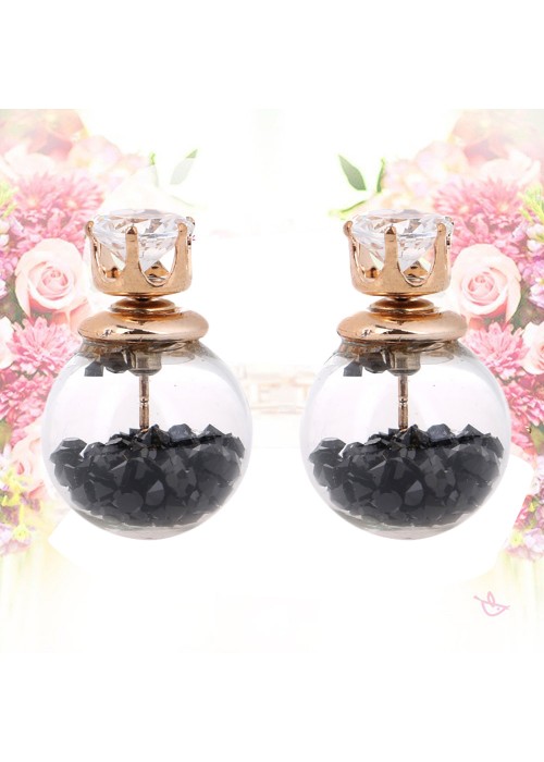 Jewels Galaxy Gold Plated Black Glass Stud Earrings 225