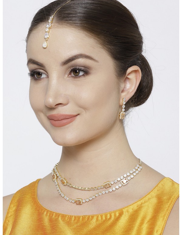 Jewels Galaxy Gold-Toned & Peach-Coloured Ston...