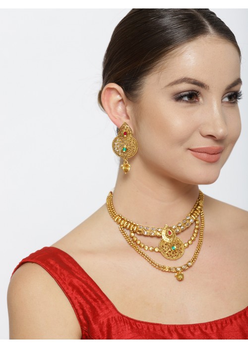 Jewels Galaxy Antique Gold-Toned Luxuria Stone-Studded Jewellery Set 1446