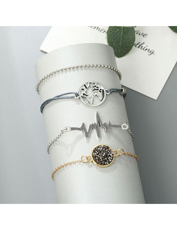 Jewels Galaxy Stylish Globe and Heart Beat Multi Design Splendid Bracelet For Women/Girls (Pack of 4) 49002