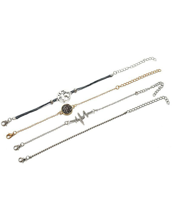 Jewels Galaxy Stylish Globe and Heart Beat Multi Design Splendid Bracelet For Women/Girls (Pack of 4) 49002