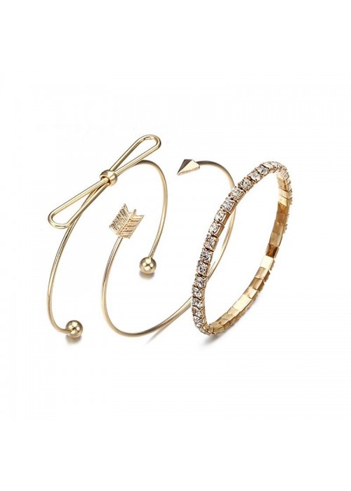 Jewels Galaxy Ravishing American Diamond Note Arrow Design Gold Plated Cuff Bracelet For Women/Girls (Pack of 3) 49009