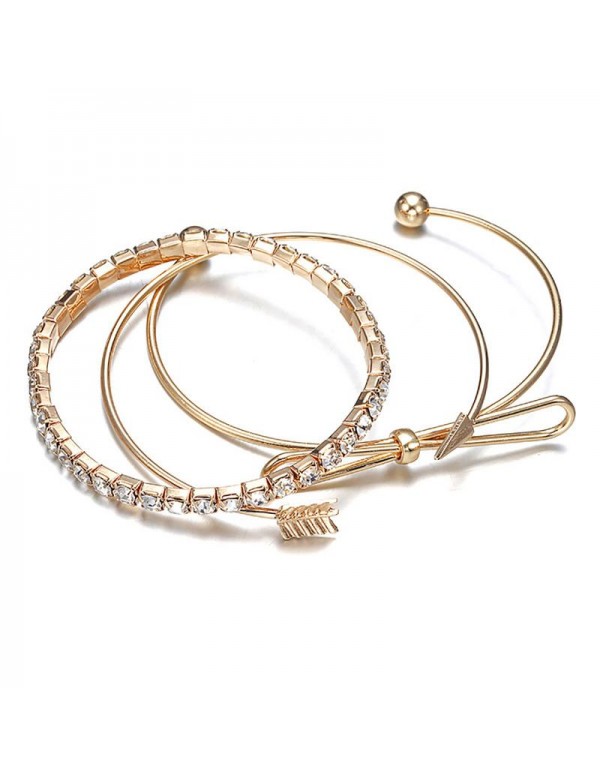 Jewels Galaxy Ravishing American Diamond Note Arrow Design Gold Plated Cuff Bracelet For Women/Girls (Pack of 3) 49009