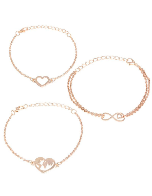 Jewels Galaxy combo of 3 Rose Gold Plated Charm Bracelets 49015