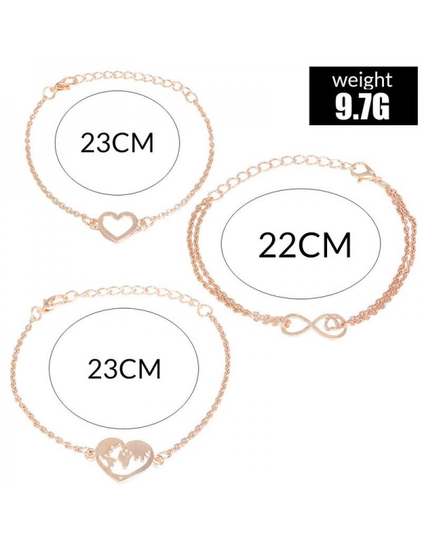 Jewels Galaxy combo of 3 Rose Gold Plated Charm Bracelets 49015