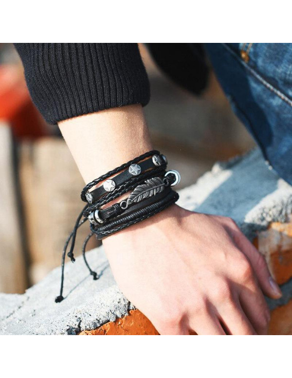 Jewels Galaxy Combo of 5 Black Contemporary Bracelets 49019