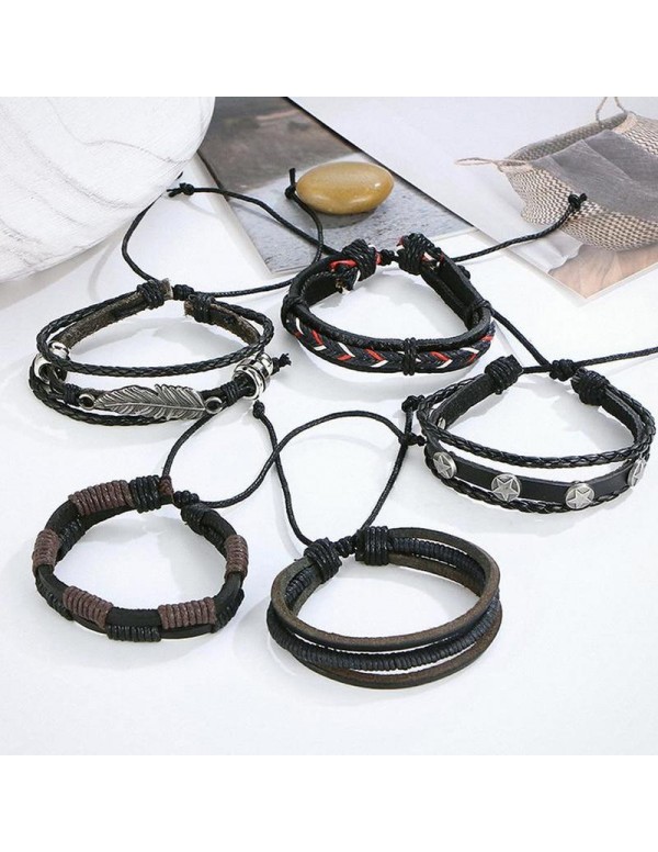 Jewels Galaxy Combo of 5 Black Contemporary Bracelets 49019