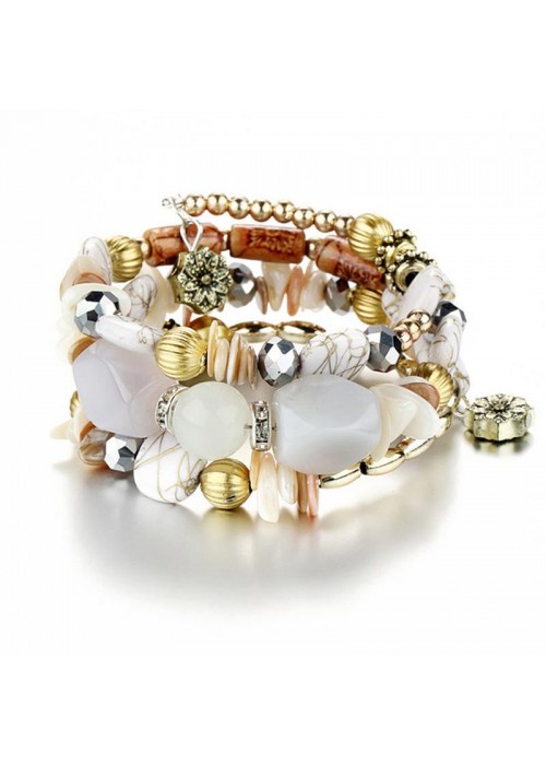 Jewels Galaxy White & Gold-Toned Copper-Plated Stone-Studded Multi-Strand Bracelet 49021