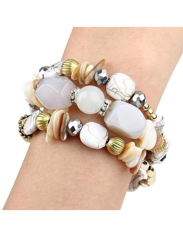 Jewels Galaxy White & Gold-Toned Copper-Plated Stone-Studded Multi-Strand Bracelet 49021