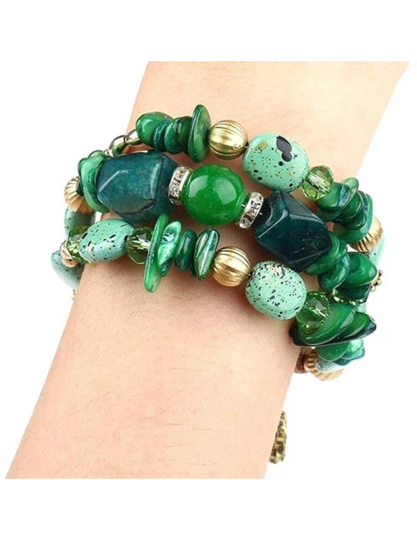 Jewels Galaxy Green & Gold-Toned Copper-Plated Stone-Studded Multi-Strand Bracelet 49022