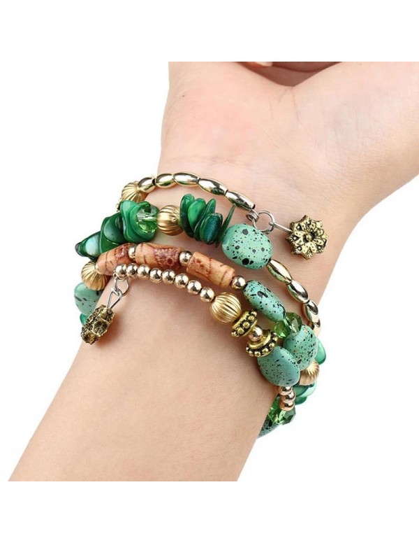 Jewels Galaxy Green & Gold-Toned Copper-Plated Stone-Studded Multi-Strand Bracelet 49022