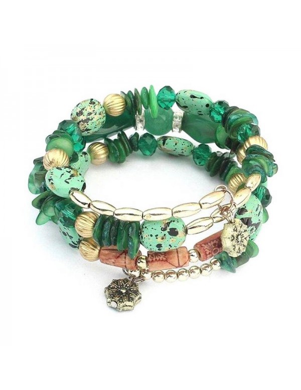 Jewels Galaxy Green & Gold-Toned Copper-Plated Stone-Studded Multi-Strand Bracelet 49022