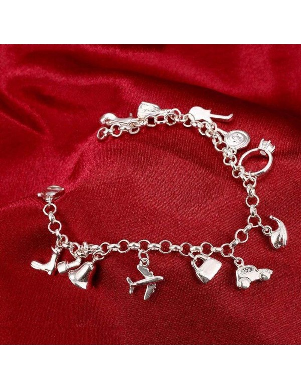 Jewels Galaxy Stylish Multi Designs Silver Plated Trendy Charm Bracelet For Women/Girls 49027
