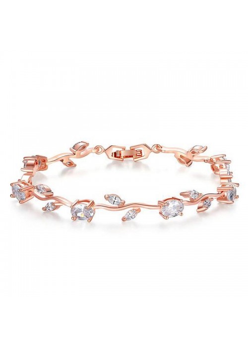 Jewels Galaxy Elegant Crystal Leaf Design Rose Gold Brilliant Charm Bracelet For Women/Girls 49030