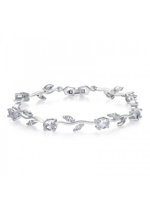 Jewels Galaxy Mesmerizing Crystal Leaf Silver Plated Plushy Charm Bracelet For Women/Girls 49031