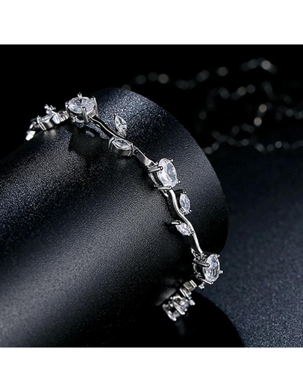 Jewels Galaxy Mesmerizing Crystal Leaf Silver Plated Plushy Charm Bracelet For Women/Girls 49031