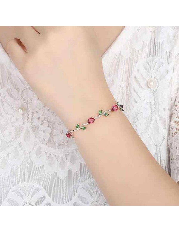 Jewels Galaxy Elegant Crystal Leaf Rose Gold Swanky Charm Bracelet For Women/Girls 49032