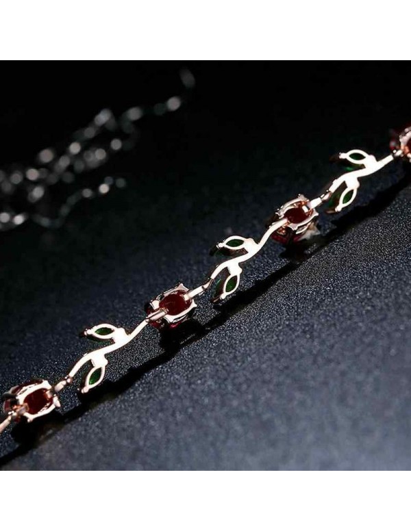 Jewels Galaxy Elegant Crystal Leaf Rose Gold Swanky Charm Bracelet For Women/Girls 49032