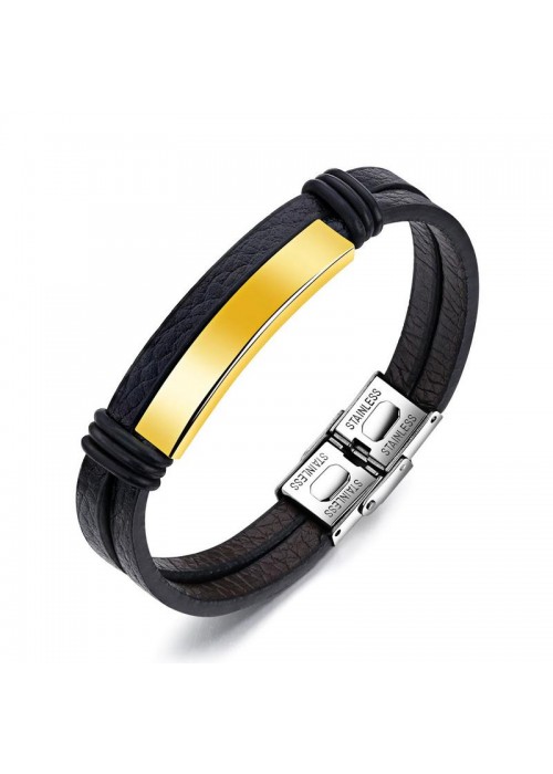 Jewels Galaxy Stainless Steel Gold Leather Wrist Charm Bracelet For Men 49064