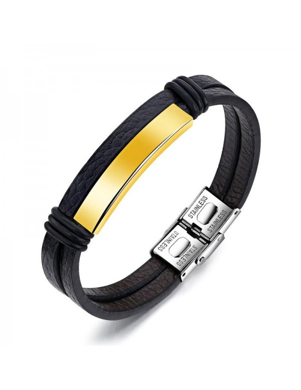 Jewels Galaxy Stainless Steel Gold Leather Wrist C...