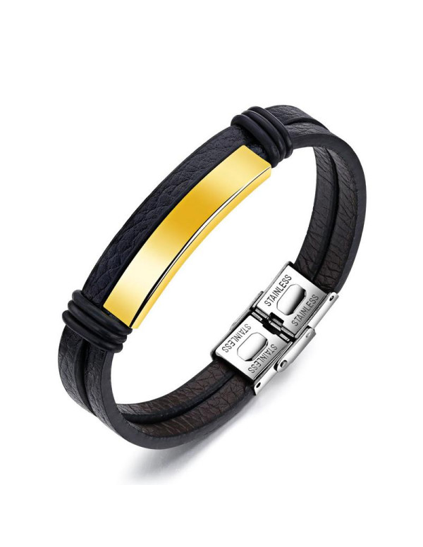 Jewels Galaxy Stainless Steel Gold Leather Wrist C...