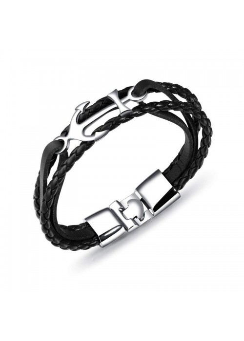 Jewels Galaxy Stainless Steel Anchor Multi Strap Leather Bracelet For Men 49067