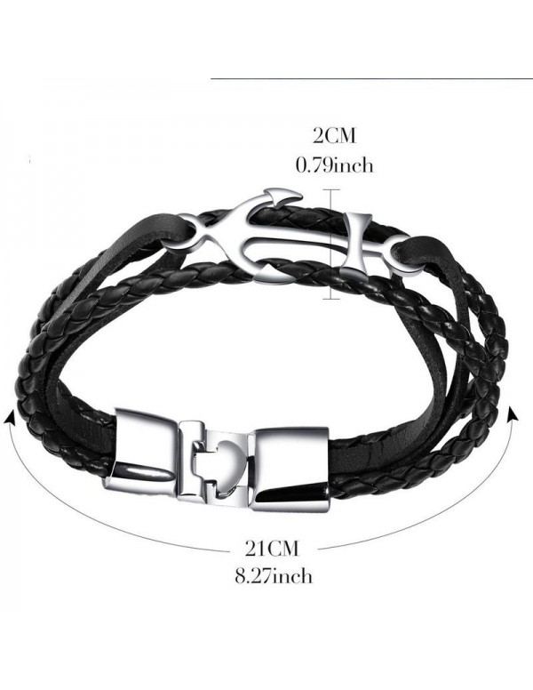 Jewels Galaxy Stainless Steel Anchor Multi Strap Leather Bracelet For Men 49067