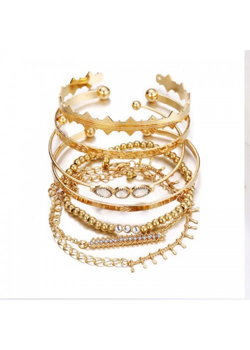 Jewels Galaxy Set of 7 Gold Plated Boho Bracelets 49081