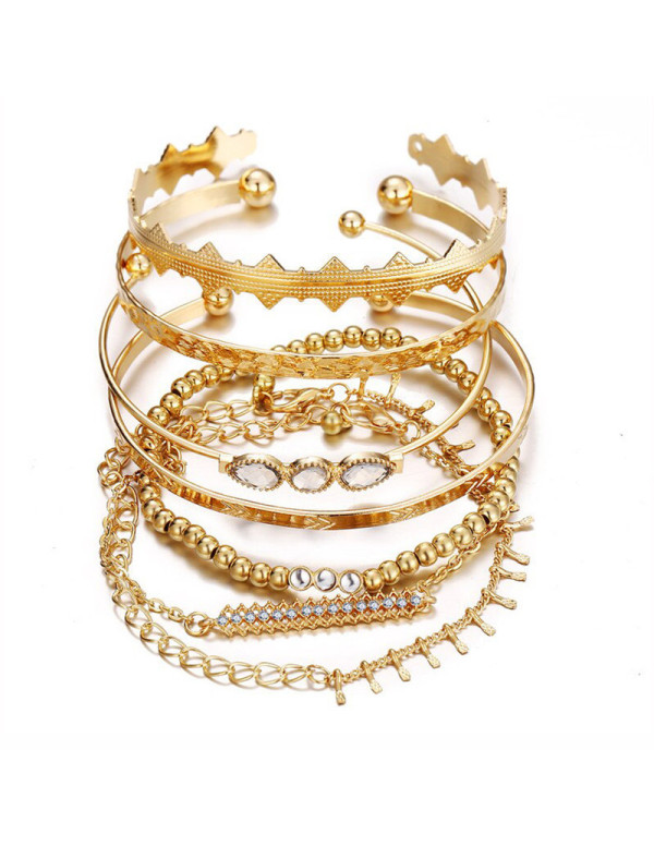 Jewels Galaxy Set of 7 Gold Plated Boho Bracelets 49081