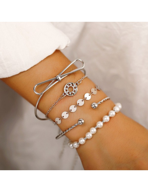 Jewels Galaxy Set of 5 Silver Plated Boho Bracelets 49082