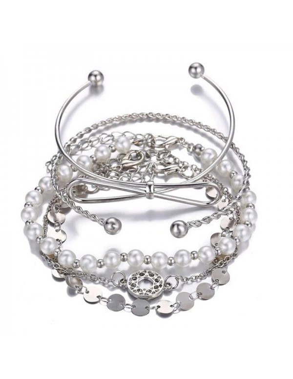 Jewels Galaxy Set of 5 Silver Plated Boho Bracelets 49082