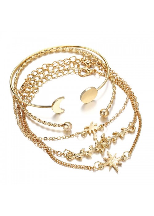 Jewels Galaxy Set of 5 Gold Plated Boho Bracelets 49083