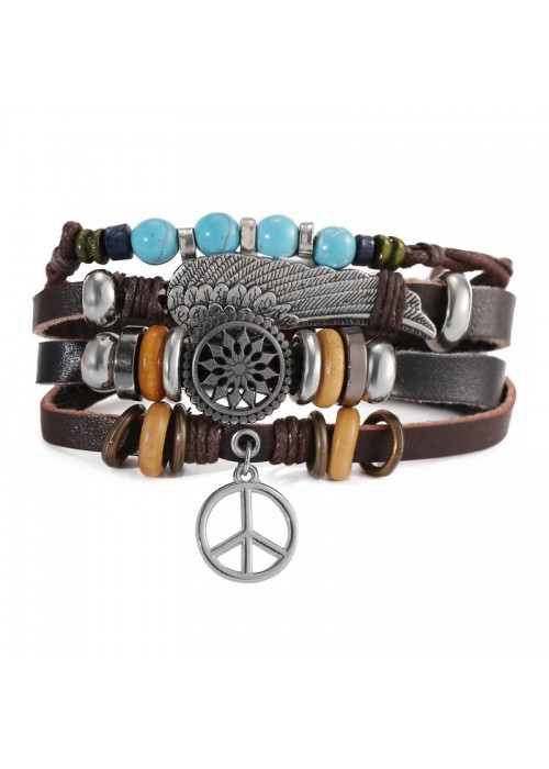 Jewels Galaxy Beads Multi Layers Leather Rope Bracelet for Men 49086