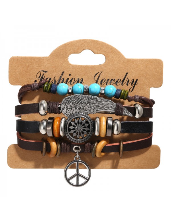 Jewels Galaxy Beads Multi Layers Leather Rope Bracelet for Men 49086