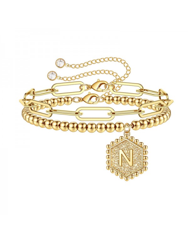 Jewels Galaxy Jewellery For Women Gold Plated Alphabetical "N" Bracelet