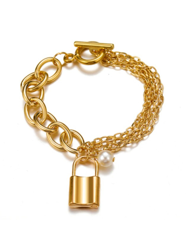 Jewels Galaxy Jewellery For Women Gold-Toned Gold Plated Lock Bracelet