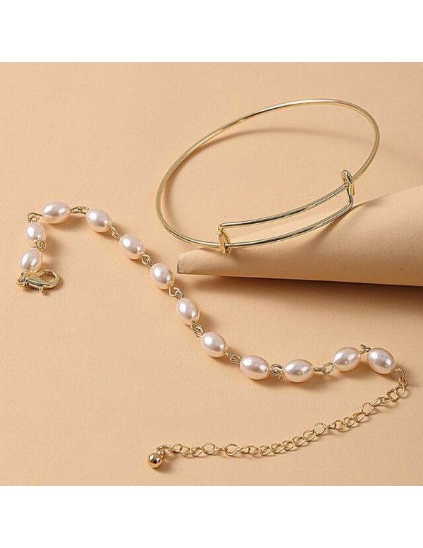 Jewels Galaxy Jewellery For Women Set of 2 Pearl and Classic Bracelet