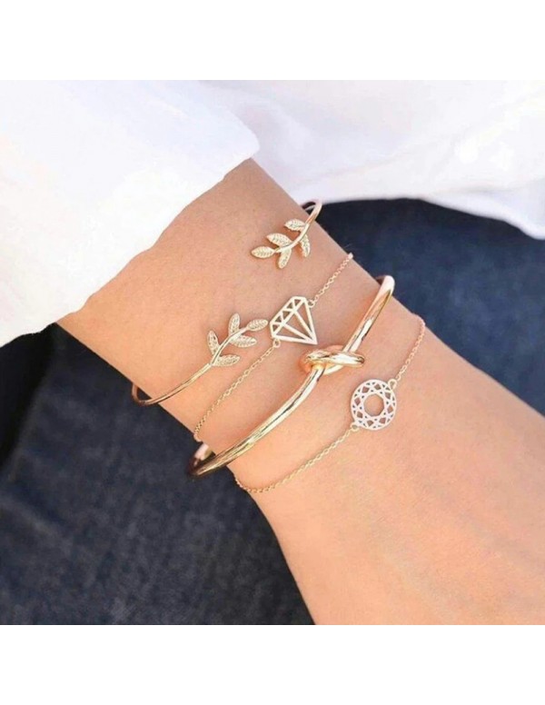 Jewels Galaxy Gold-Toned Gold Plated Set of 4 Contemporary Stackable Bracelet Set For Women and Girls