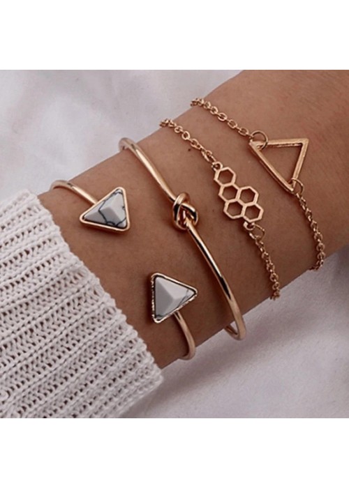 Jewels Galaxy Gold Plated Gold-Toned Set of 4 Contemporary Stackable Korean Bracelet Set For Women and Girls