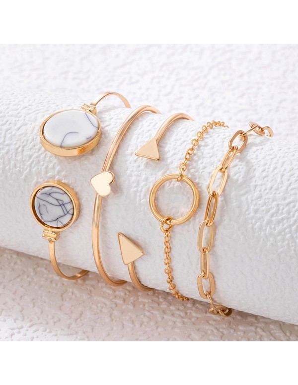 Jewels Galaxy Gold Plated Gold Toned Set of 5 Contemporary Stackable Korean Bracelet Set For Women and Girls
