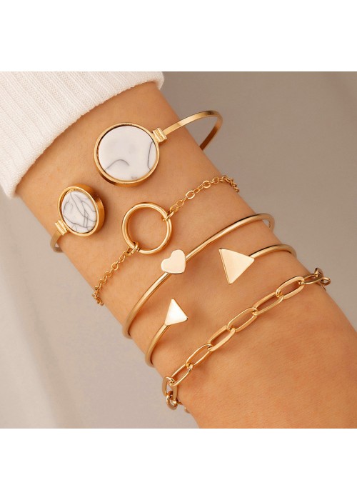 Jewels Galaxy Gold Plated Gold Toned Set of 5 Contemporary Stackable Korean Bracelet Set For Women and Girls
