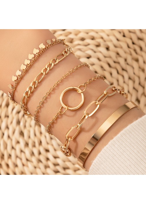 Jewels Galaxy Gold Toned Gold Plated Set of 6 Contemporary Stackable Bracelet Set For Women and Girls