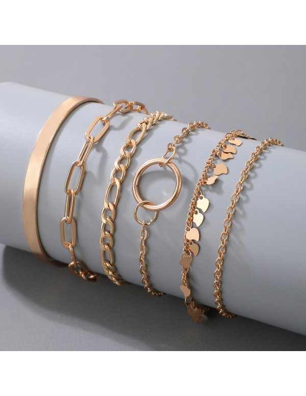 Jewels Galaxy Gold Toned Gold Plated Set of 6 Contemporary Stackable Bracelet Set For Women and Girls