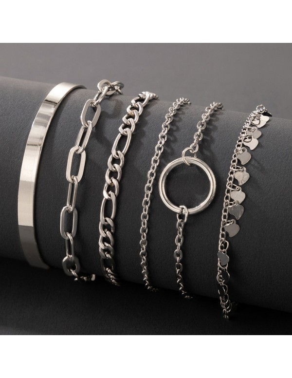 Jewels Galaxy Silver Toned Silver Plated Set of 6 Contemporary Stackable Bracelet Set For Women and Girls