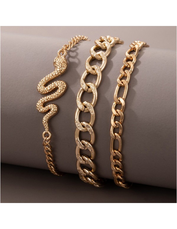 Jewels Galaxy Gold-Toned Gold Plated Set of 3 Contemporary Stackable Bracelet Set For Women and Girls