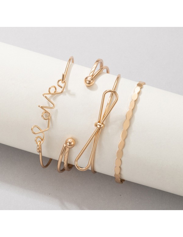 Jewels Galaxy Gold-Toned Gold-Plated Set of 4 Contemporary Stackable Bracelet Set For Women and Girls
